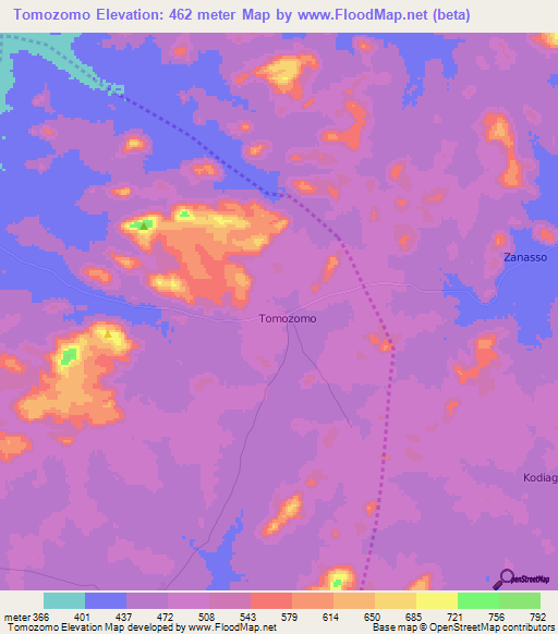 Tomozomo,Ivory Coast Elevation Map