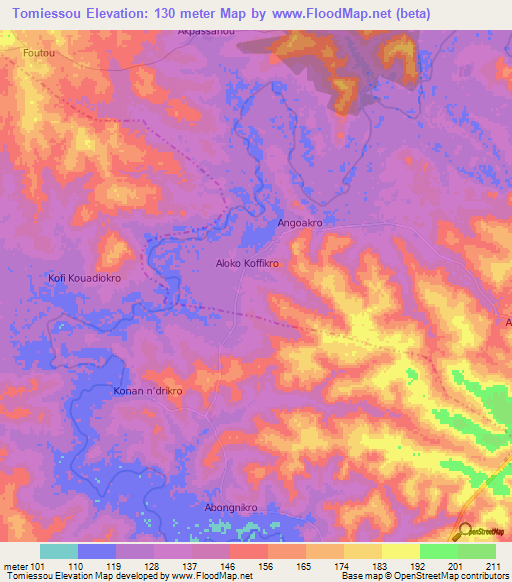 Tomiessou,Ivory Coast Elevation Map