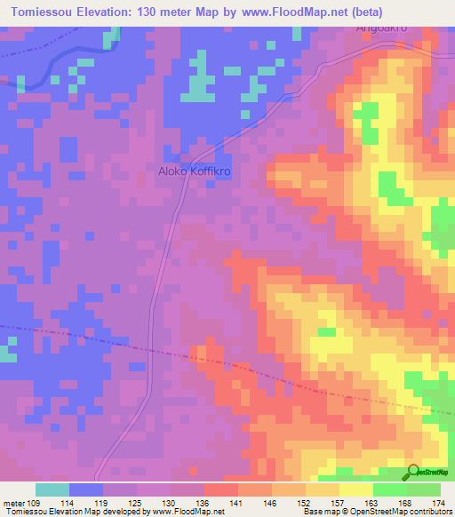 Tomiessou,Ivory Coast Elevation Map