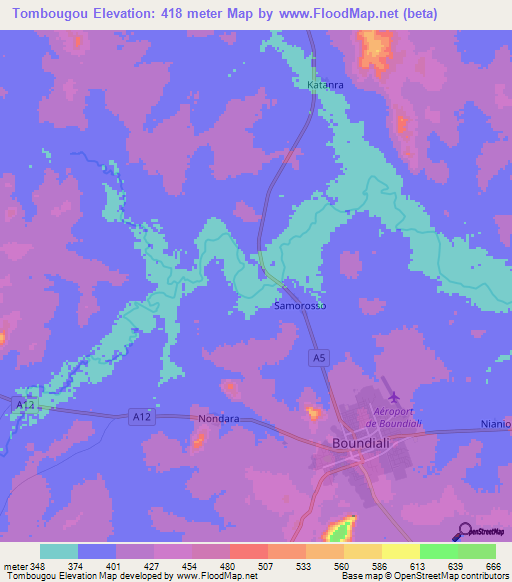 Tombougou,Ivory Coast Elevation Map