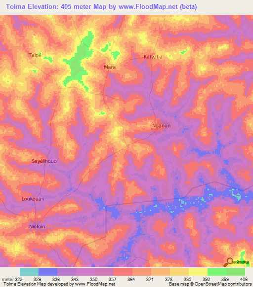 Tolma,Ivory Coast Elevation Map