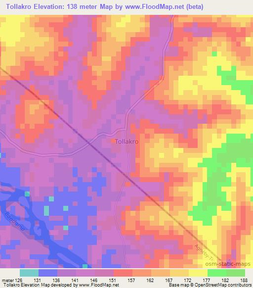 Tollakro,Ivory Coast Elevation Map