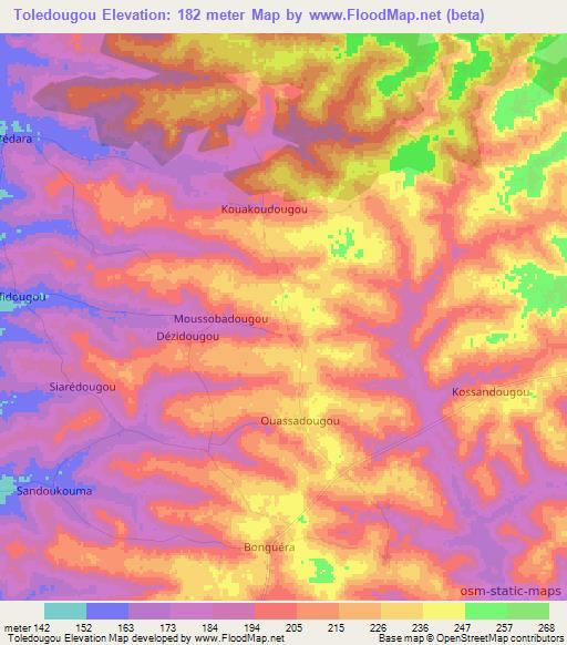 Toledougou,Ivory Coast Elevation Map