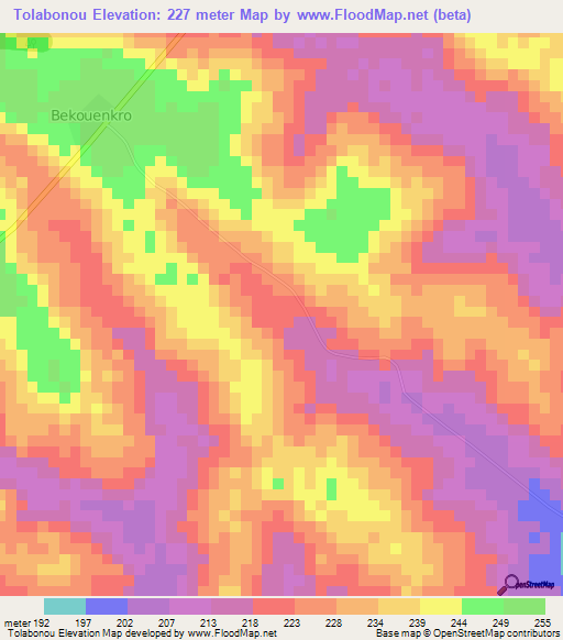 Tolabonou,Ivory Coast Elevation Map