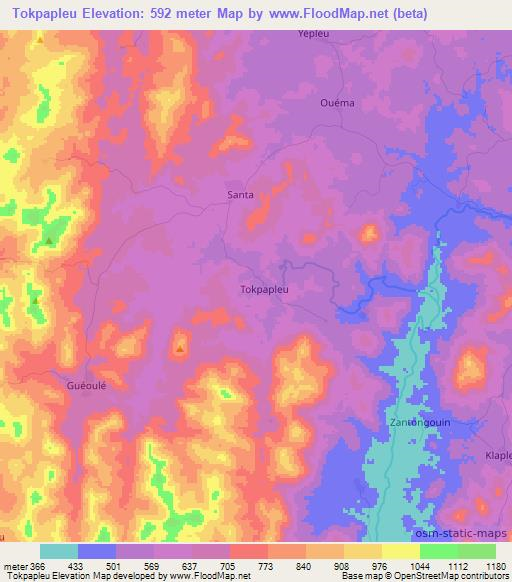 Tokpapleu,Ivory Coast Elevation Map