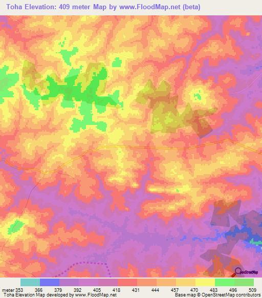 Toha,Ivory Coast Elevation Map