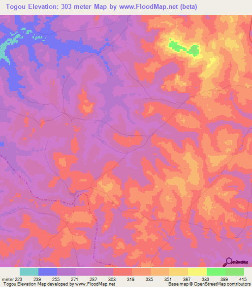Togou,Ivory Coast Elevation Map