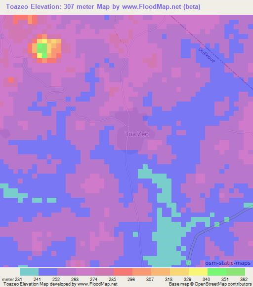Toazeo,Ivory Coast Elevation Map