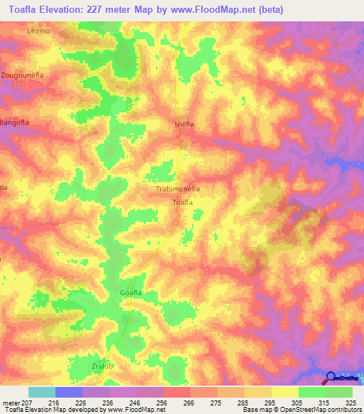 Toafla,Ivory Coast Elevation Map