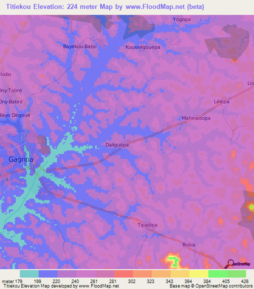 Titiekou,Ivory Coast Elevation Map