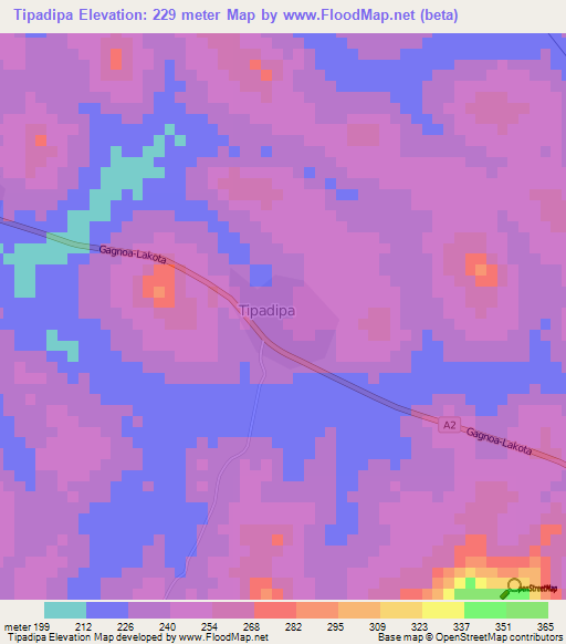 Tipadipa,Ivory Coast Elevation Map
