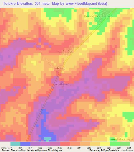 Totokro,Ivory Coast Elevation Map