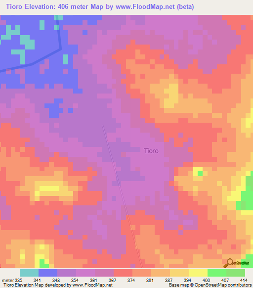 Tioro,Ivory Coast Elevation Map