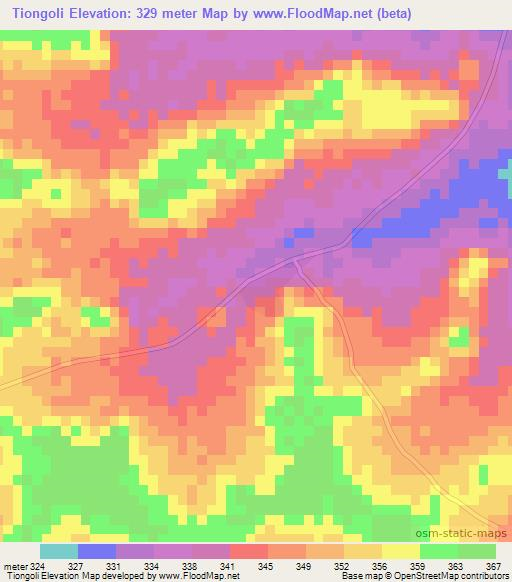Tiongoli,Ivory Coast Elevation Map