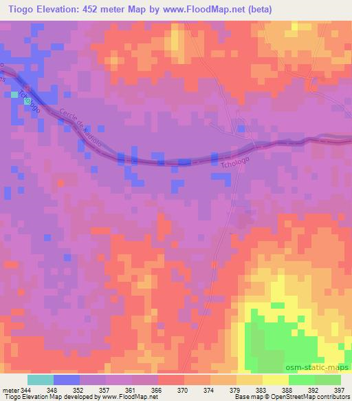 Tiogo,Ivory Coast Elevation Map