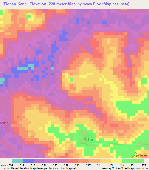 Tionan Kansi,Ivory Coast Elevation Map