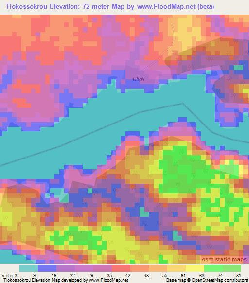 Tiokossokrou,Ivory Coast Elevation Map