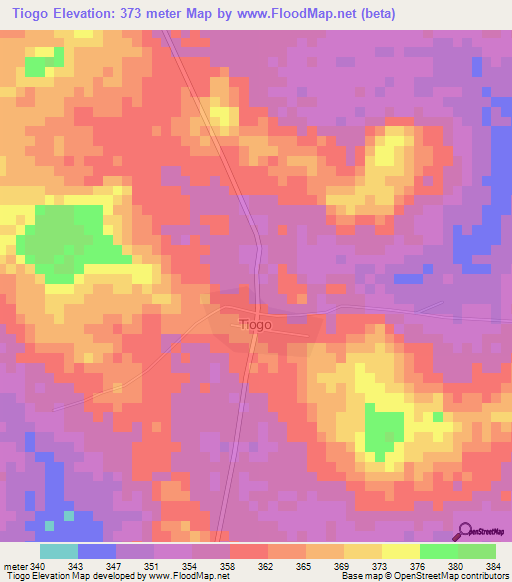 Tiogo,Ivory Coast Elevation Map