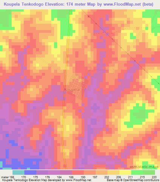 Koupela Tenkodogo,Ivory Coast Elevation Map