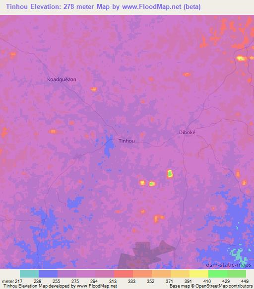 Tinhou,Ivory Coast Elevation Map