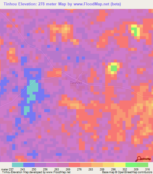 Tinhou,Ivory Coast Elevation Map