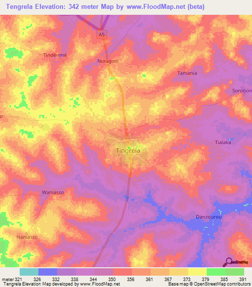 Tengrela,Ivory Coast Elevation Map