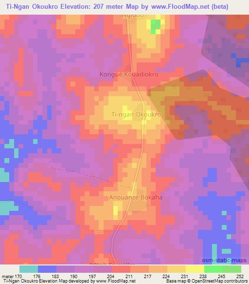Ti-Ngan Okoukro,Ivory Coast Elevation Map