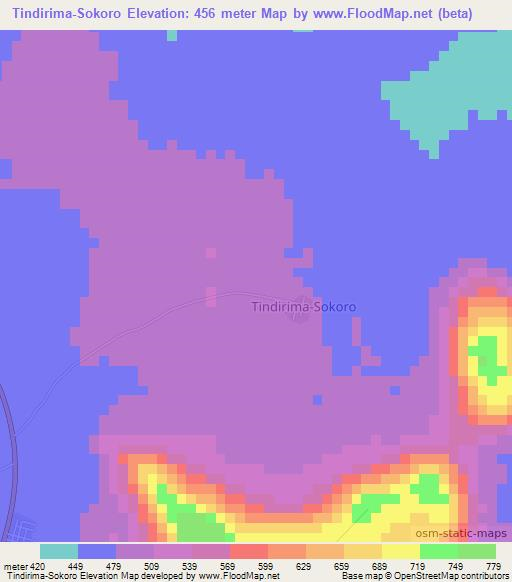 Tindirima-Sokoro,Ivory Coast Elevation Map