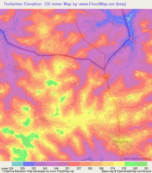 Tinderime,Ivory Coast Elevation Map