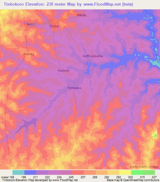 Tinbokoro,Ivory Coast Elevation Map