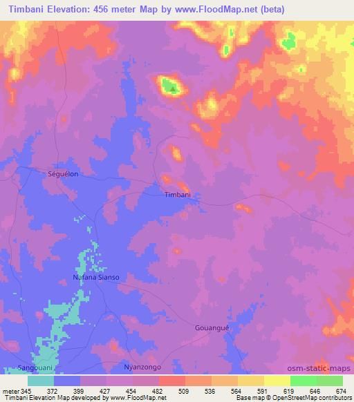 Timbani,Ivory Coast Elevation Map