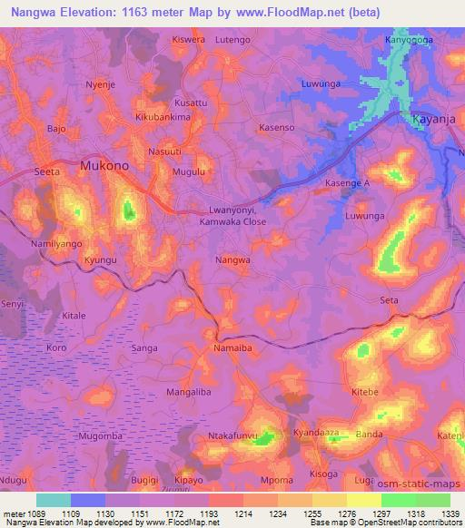 Nangwa,Uganda Elevation Map