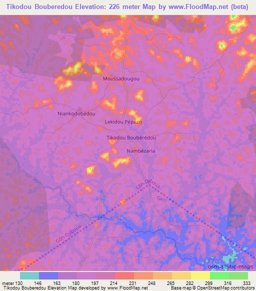 Tikodou Bouberedou,Ivory Coast Elevation Map