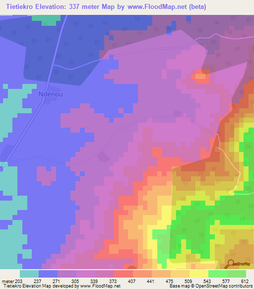 Tietiekro,Ivory Coast Elevation Map