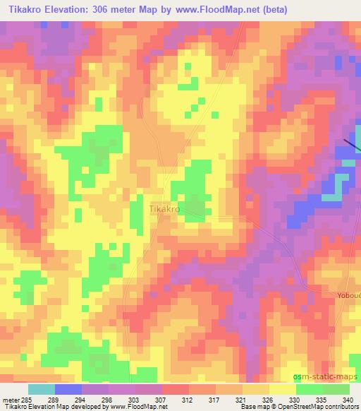 Tikakro,Ivory Coast Elevation Map