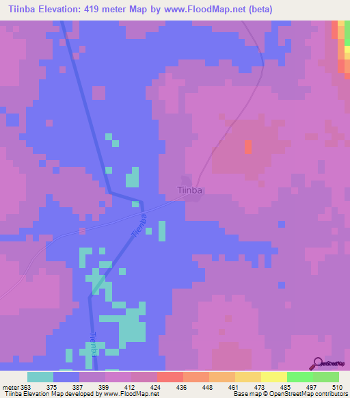 Tiinba,Ivory Coast Elevation Map