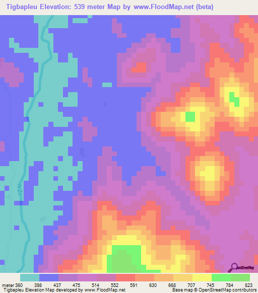 Tigbapleu,Ivory Coast Elevation Map