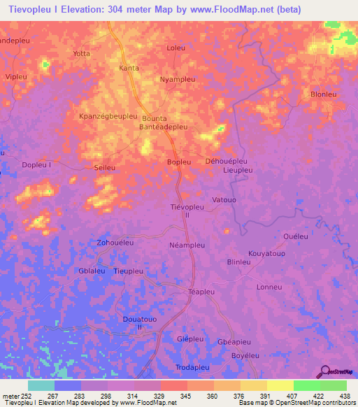 Tievopleu I,Ivory Coast Elevation Map