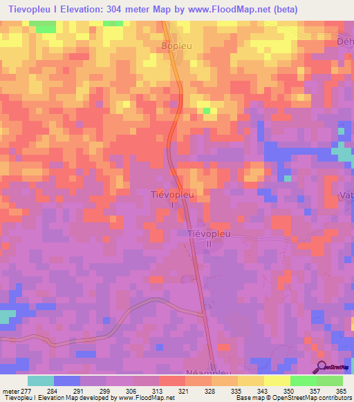 Tievopleu I,Ivory Coast Elevation Map