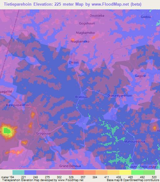Tietieparehoin,Ivory Coast Elevation Map