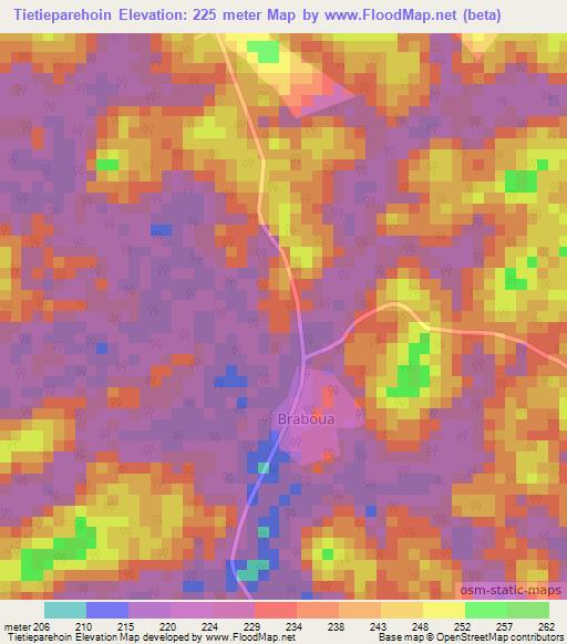 Tietieparehoin,Ivory Coast Elevation Map