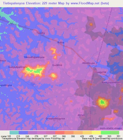 Tietiepalenyoa,Ivory Coast Elevation Map