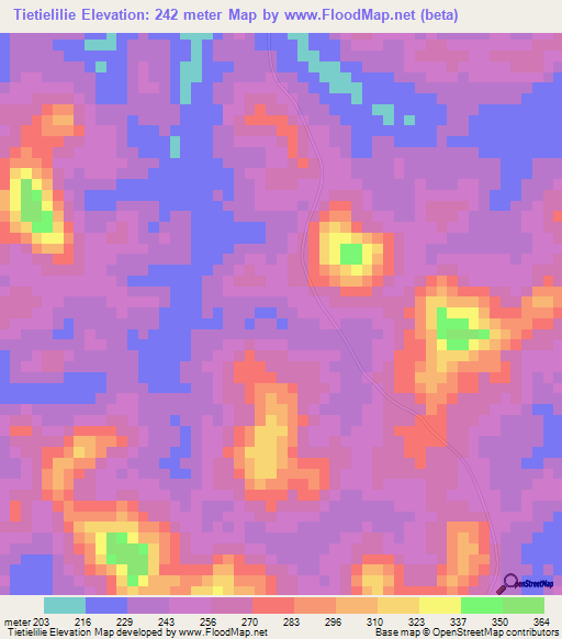 Tietielilie,Ivory Coast Elevation Map