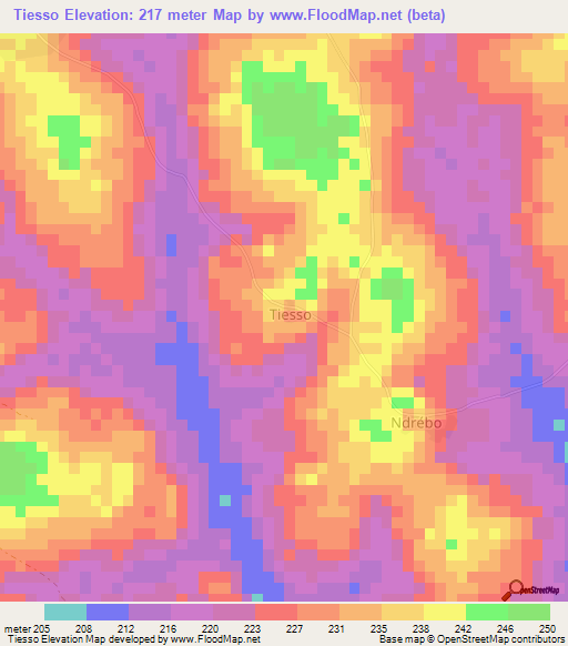 Tiesso,Ivory Coast Elevation Map