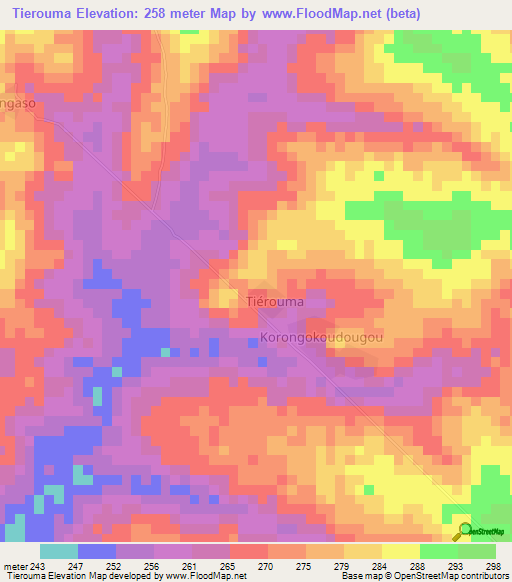 Tierouma,Ivory Coast Elevation Map