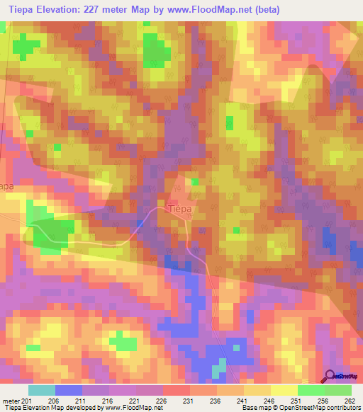 Tiepa,Ivory Coast Elevation Map
