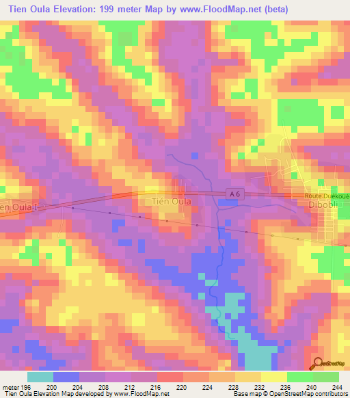 Tien Oula,Ivory Coast Elevation Map