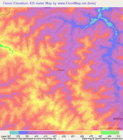 Tienni,Ivory Coast Elevation Map