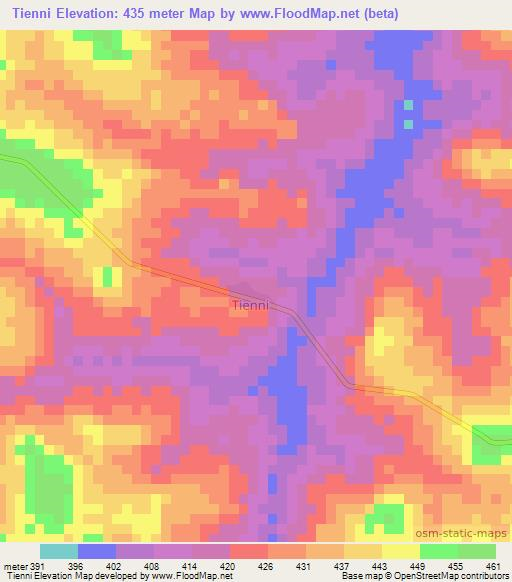 Tienni,Ivory Coast Elevation Map