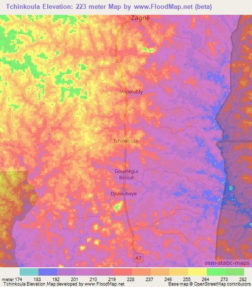 Tchinkoula,Ivory Coast Elevation Map